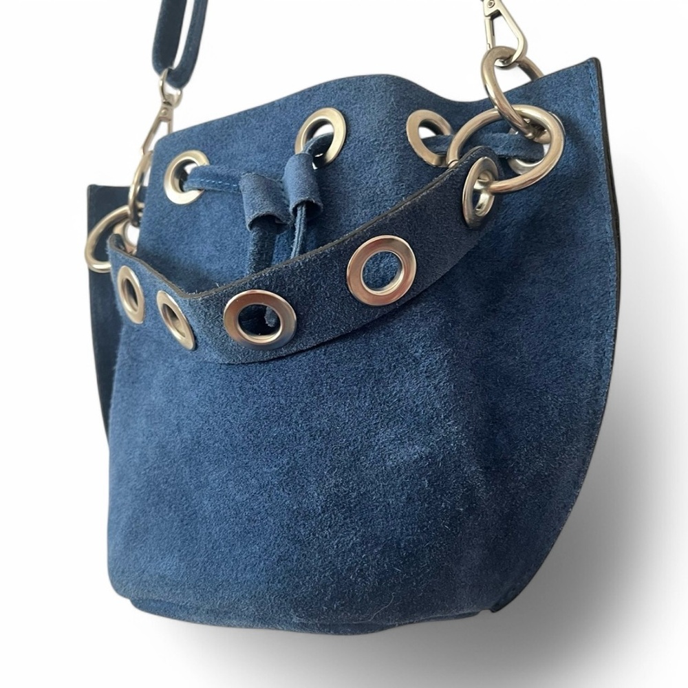 Borse In Pelle Genuine Italian Leather Bucket Purse Removable Strap Hobo Bag - Picture 4 of 16